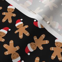 gingerbread men with Santa hat - cute christmas - black - LAD21