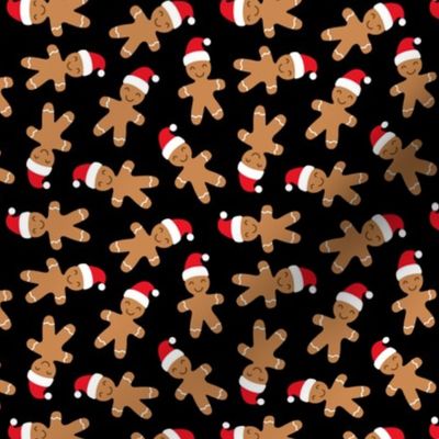 gingerbread men with Santa hat - cute christmas - black - LAD21