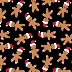 gingerbread men with Santa hat - cute christmas - black - LAD21