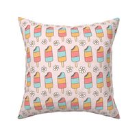Retro Colorful Ice Cream Bar Pattern, Vintage Ice Pops on Stick in Pastel Pink, Mint and Yellow Color