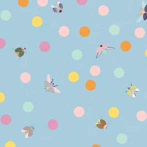 Playful Ladybugs & Dots (dusty blue) 9"