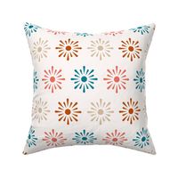 Bigger Scale Starburst Sun Star Flowers Southwestern Style Aztec on Off White