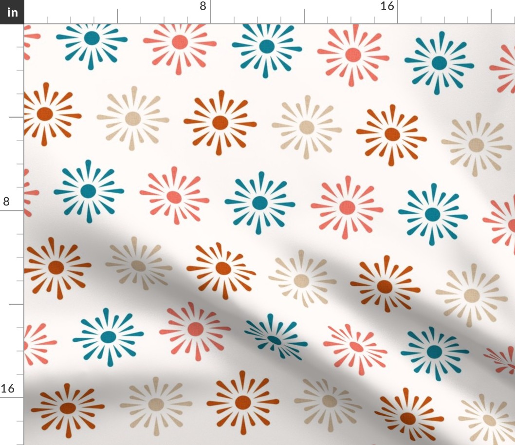 Bigger Scale Starburst Sun Star Flowers Southwestern Style Aztec on Off White