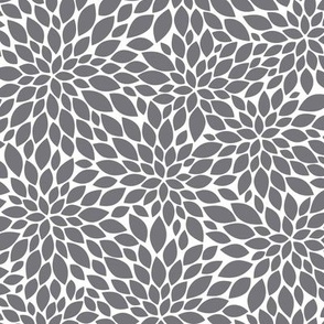 Dahlia Blossoms Pattern - Mouse Grey and White