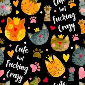 Large Scale Cute But Fucking Crazy Adult Sarcastic Humor Funny Cats on Black