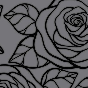 Large Rose Cutout Pattern - Mouse Grey and Black