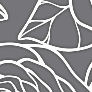 Large Rose Cutout Pattern - Mouse Grey and White