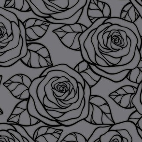 Rose Cutout Pattern - Mouse Grey and Black