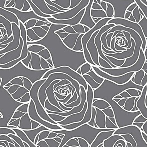 Rose Cutout Pattern - Mouse Grey and White