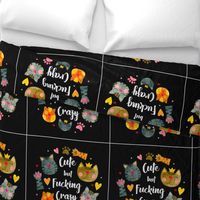 18x18 Panel Cute But Fucking Crazy Adult Sarcastic Humor Funny Cats on Black for DIY Throw Pillow Cushion Cover or Tote Bag