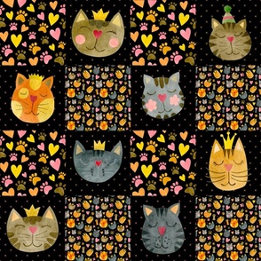 Bigger Patchwork 6" Squares Cute and Crazy Cats for Cheater Quilt or Blanket