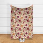Light Gold Gingham Fall Floral rotated - large scale