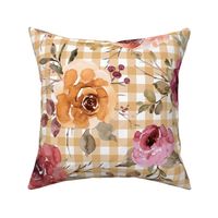 Light Gold Gingham Fall Floral rotated - large scale