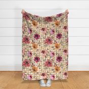 Light Gold Gingham Fall Floral - extra large scale