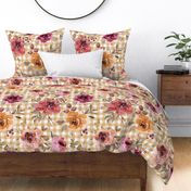 Light Gold Gingham Fall Floral - extra large scale