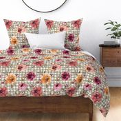 Light Sage Gingham Fall Floral Rotated - large scale