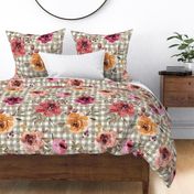 Light Sage Gingham Fall Floral - extra large scale