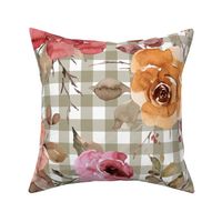 Light Sage Gingham Fall Floral - extra large scale