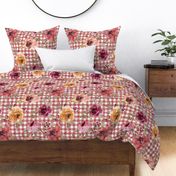 Rusty Pink Gingham Fall Floral Rotated - large scale