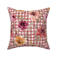 Large scale - Rusty Pink Gingham Fall Floral