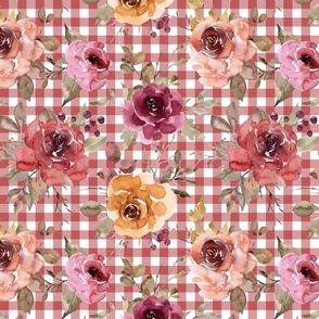 Large scale - Rusty Pink Gingham Fall Floral