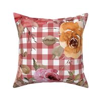 Rusty Pink Gingham Fall Floral - extra large scale