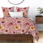 Rusty Pink Gingham Fall Floral - extra large scale