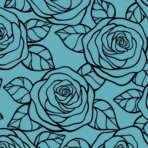Rose Cutout Pattern - Aqua and Black