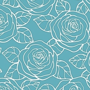 Rose Cutout Pattern - Aqua and White