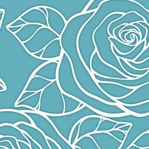 Large Rose Cutout Pattern - Aqua and White