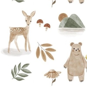 Woodland fawn and bear  