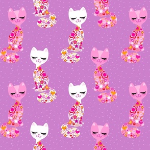 Peace & Love Kitties Pink Purple - Large