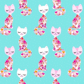 Peace & Love Kitties Pink Blue - Large