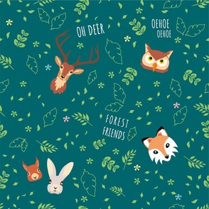 Forest Friends Smiles Illustration petrol green