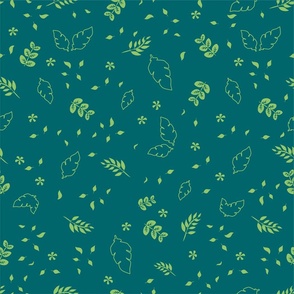 Forest Leaves pattern petrol green illustration
