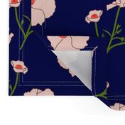 Floating Oriental Floral - blush on navy, medium to large 