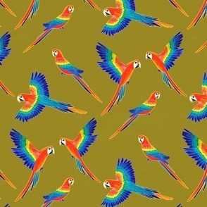Free Flight - Red Macaw Parrots - Mustard - Medium Scale