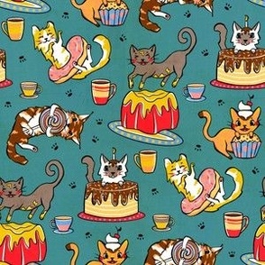 Cats & Confectionary - Teal Blue - Small Scale
