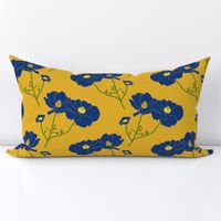 Floating Oriental Floral - navy on antique gold, medium to large 