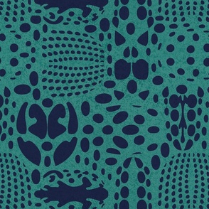 Normal scale // Bug shield // teal green background oxford blue beetle spots