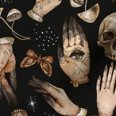 Witch hands and skull