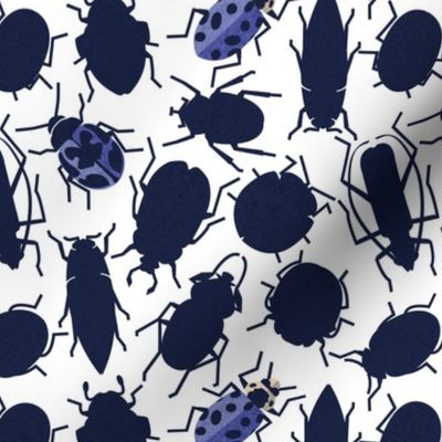 Small scale // Sneaky bugs // white background oxford blue and electric blue beetles
