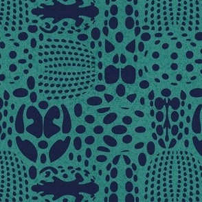 Small scale // Bug shield // teal green background oxford blue beetle spots