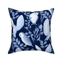 Moonlit Barn Owls - navy blue 