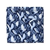 Moonlit Barn Owls - navy blue 