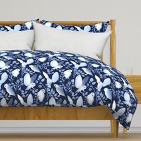 Moonlit Barn Owls - navy blue 