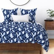 Moonlit Barn Owls - navy blue 