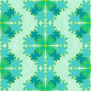 Vintage Flower Blooms Mint Teal Green