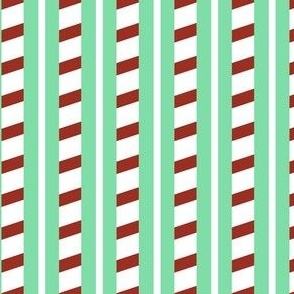 Red and white stripes on a teal background