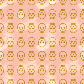Art deco night Skulls Warm pink and strong gold Medium scale